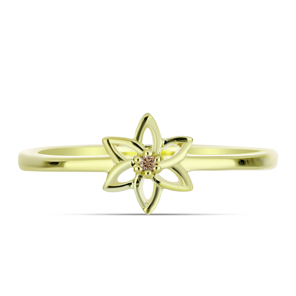 Inel din Argint 925 Placat cu Aur ( 1.68 grame ) cu Diamant de culoarea Șampaniei 0.01 Carate 1 