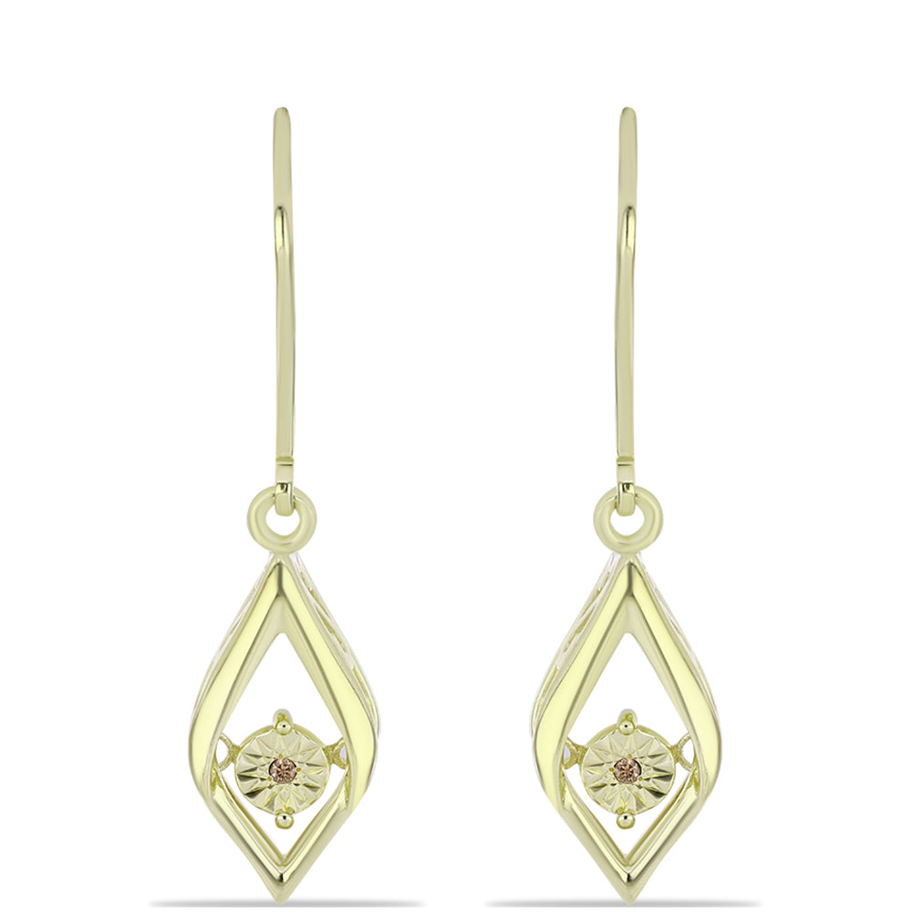 Cercei din Argint 925 Placat cu Aur ( 2.98 grame ) cu Diamant de culoarea Șampaniei 0.01 Carate 1 