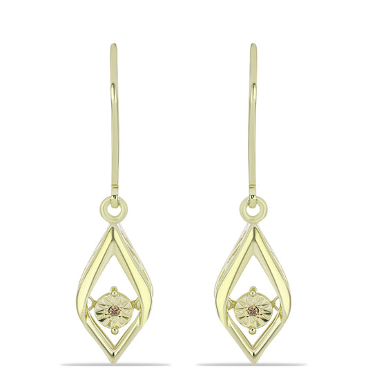Cercei din Argint 925 Placat cu Aur ( 2.98 grame ) cu Diamant de culoarea Șampaniei 0.01 Carate