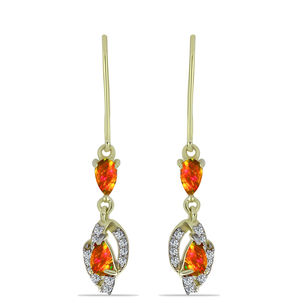 Cercei din Argint 925 Placat cu Aur ( 1.95 grame ) cu Opal de Foc American și Topaz Alb 0.72 Carate