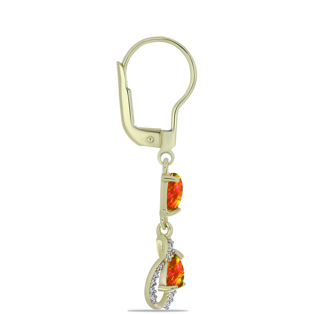 Cercei din Argint 925 Placat cu Aur ( 1.95 grame ) cu Opal de Foc American și Topaz Alb 0.72 Carate 2 