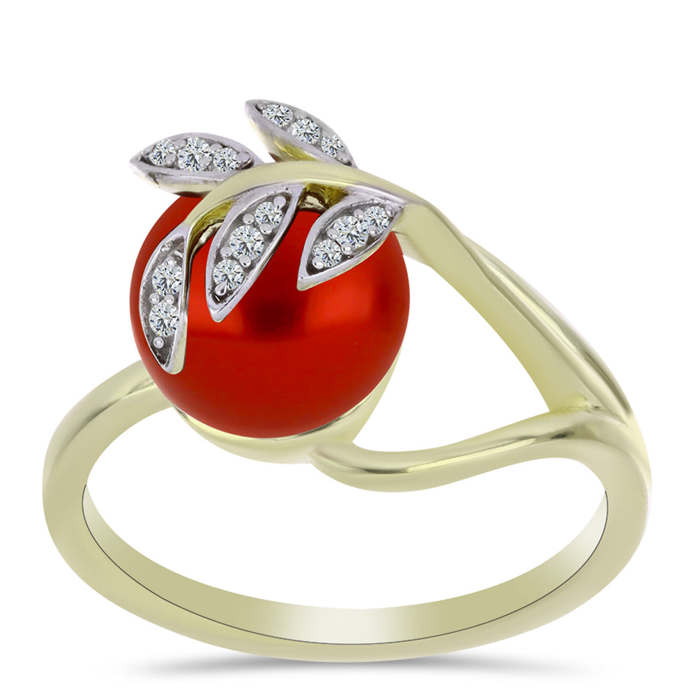 Inel din Argint 925 Placat cu Aur ( 3.55 grame ) cu Perlă de apă dulce roșie și Topaz Alb 4.39 Carate