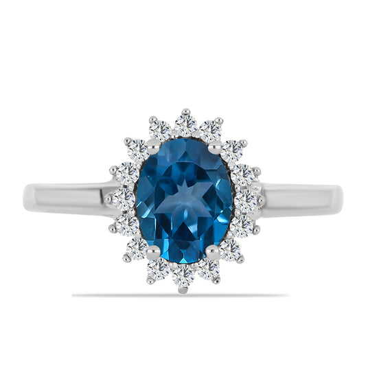Inel din Argint 925 ( 2.45 grame ) cu Topaz Albastru ”Londra” și Topaz Alb 1.74 Carate