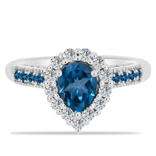 Inel din Argint 925 ( 3.69 grame ) cu Topaz Albastru ”Londra” și Topaz Alb 1.99 Carate