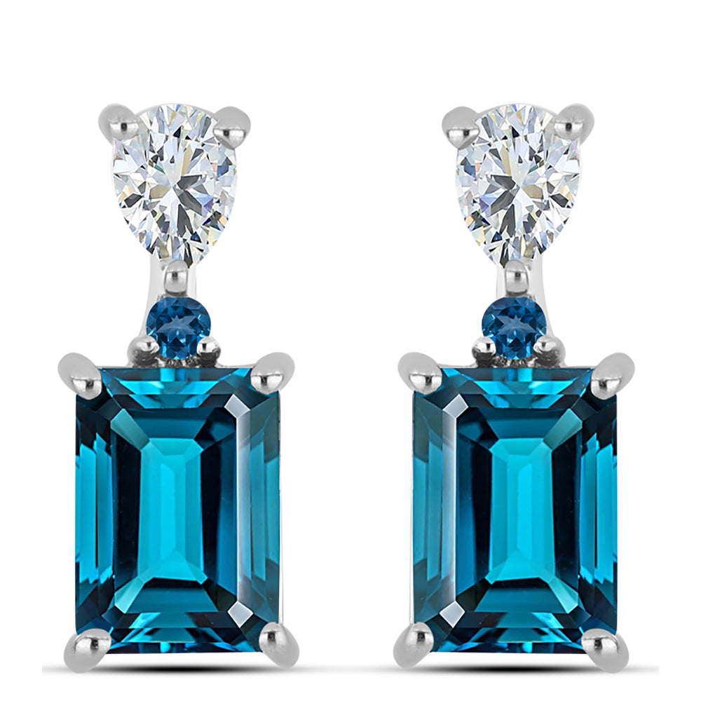 Cercei din Argint 925 ( 2.75 grame ) cu Topaz Albastru ”Londra” și Topaz Alb 2.78 Carate 1 