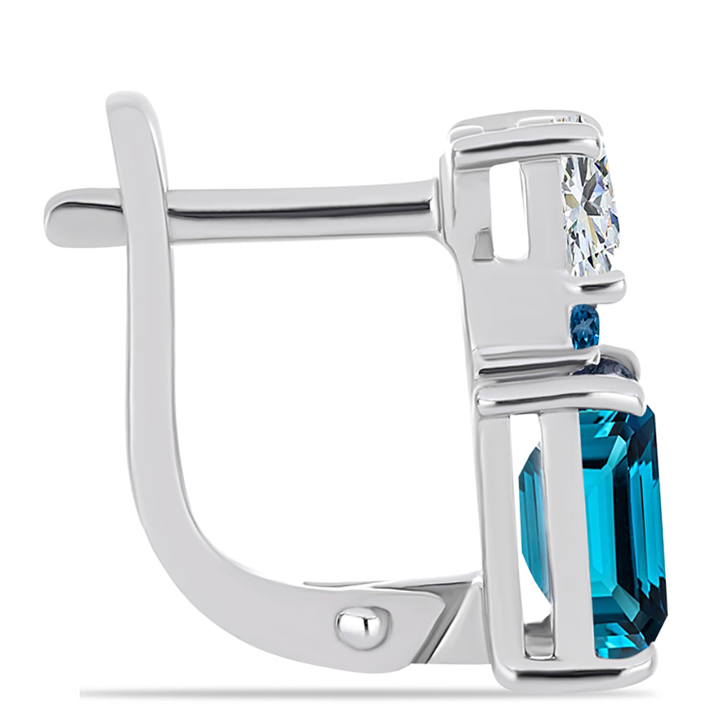 Cercei din Argint 925 ( 2.75 grame ) cu Topaz Albastru ”Londra” și Topaz Alb 2.78 Carate 2 