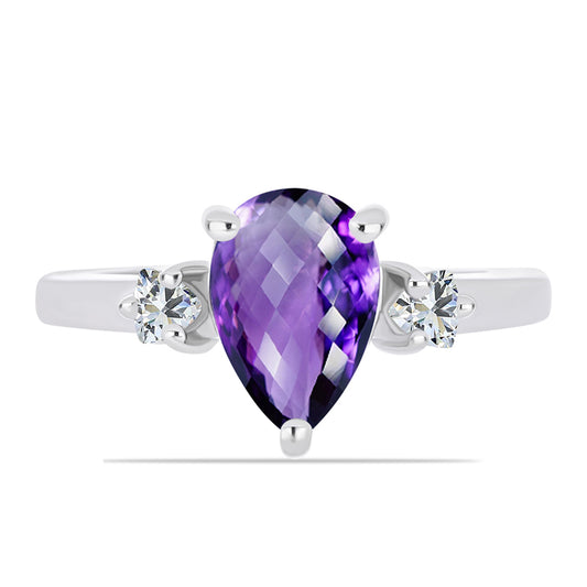 Inel din Argint 925 ( 2.35 grame ) cu Ametist Marocan și Topaz Alb 1.87 Carate