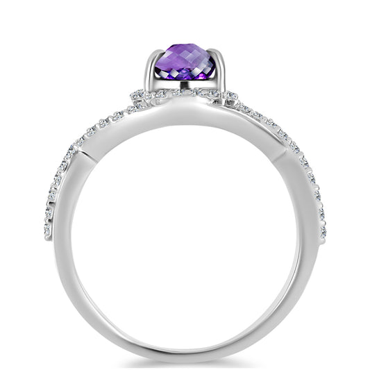 Inel din Argint 925 ( 2.26 grame ) cu Ametist Marocan și Topaz Alb 0.91 Carate