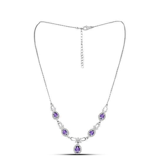 Colier din Argint 925 ( 8.65 grame ) cu Ametist Marocan și Topaz Alb 4.03 Carate