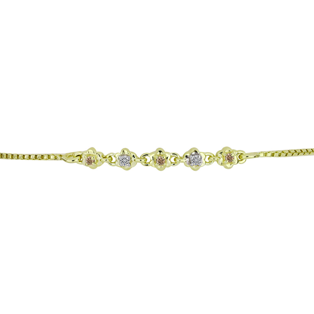 Brățară din Argint 925 Placat cu Aur ( 2.75 grame ) cu Diamant de culoarea Șampaniei și Diamant Alb 0.08 Carate