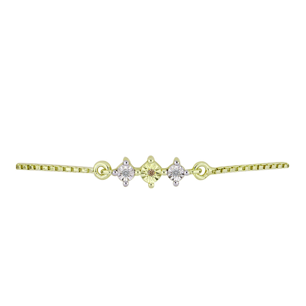 Brățară din Argint 925 Placat cu Aur ( 2.63 grame ) cu Diamant de culoarea Șampaniei și Diamant Alb 0.02 Carate