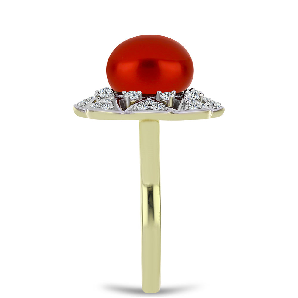 Inel din Argint 925 Placat cu Aur ( 4.43 grame ) cu Perlă de apă dulce roșie și Topaz Alb 4.59 Carate 4 