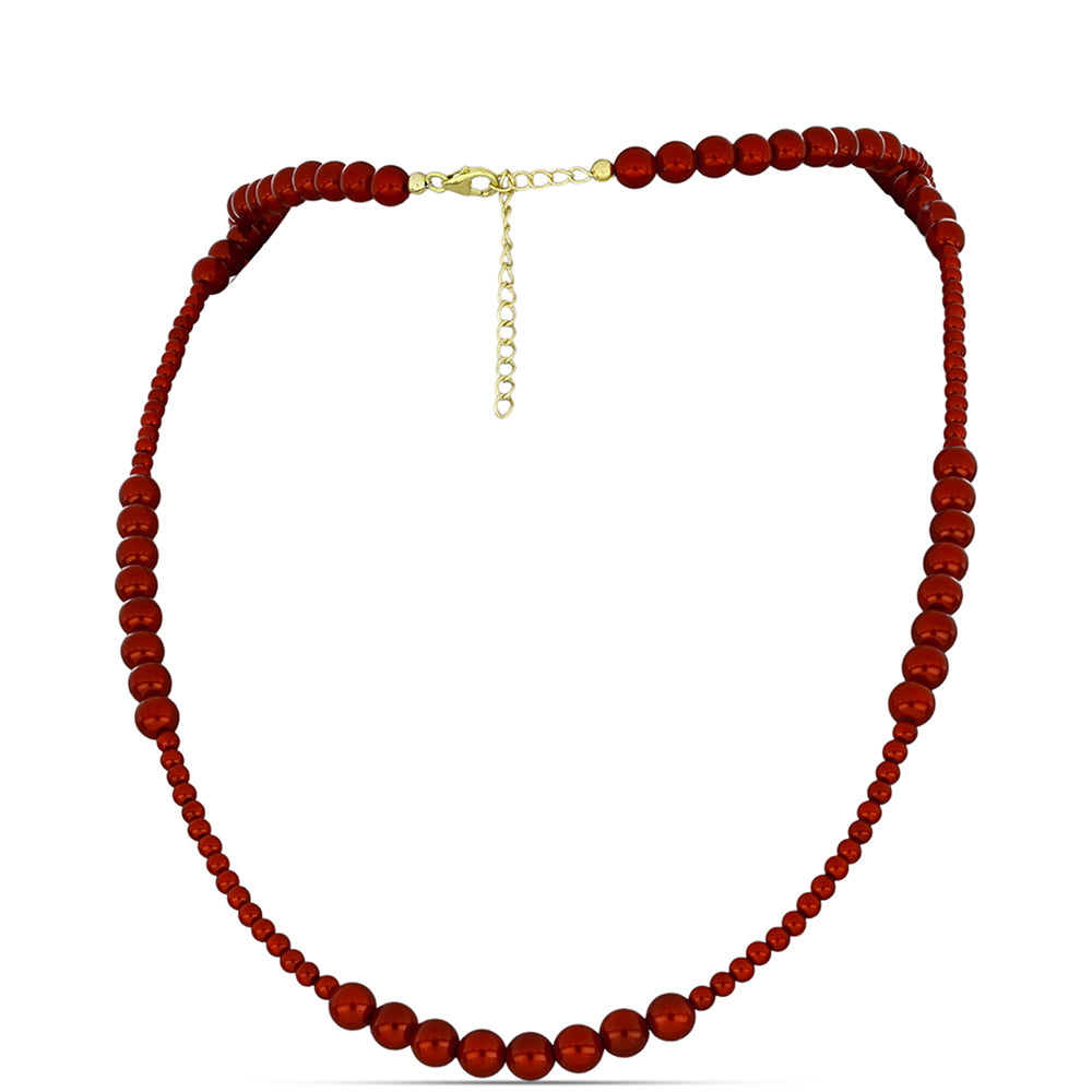 Colier din Argint 925 Placat cu Aur ( 1.01 grame ) cu Perlă de apă dulce roșie 69.5 Carate 1 