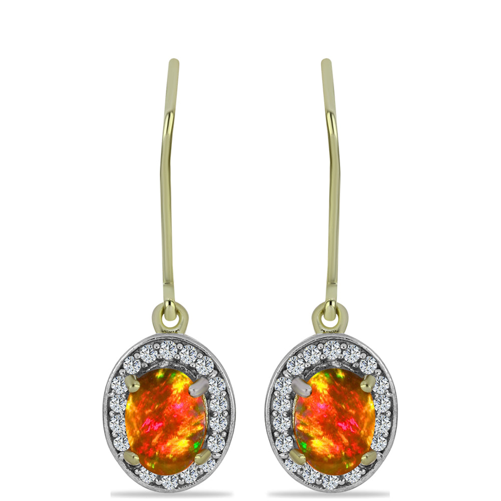 Cercei din Argint 925 Placat cu Aur ( 2.99 grame ) cu Opal de Foc American și Topaz Alb 1.2 Carate 1 
