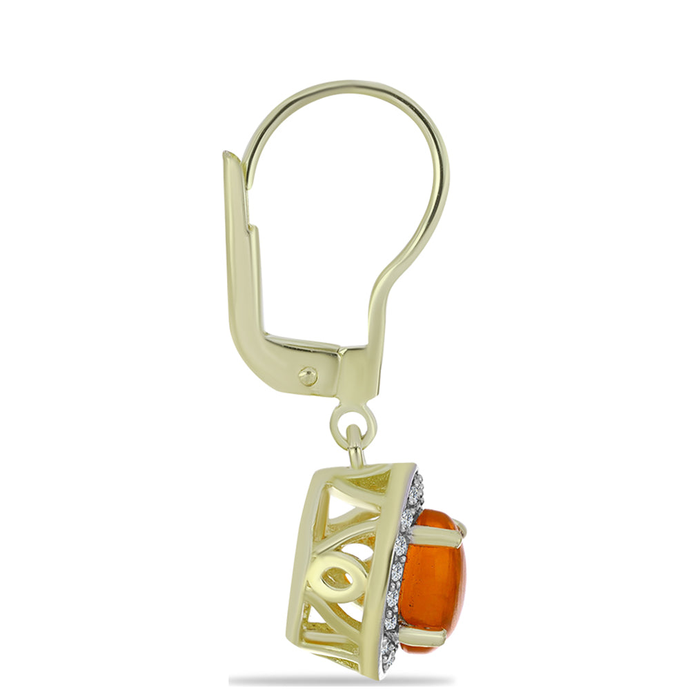Cercei din Argint 925 Placat cu Aur ( 2.99 grame ) cu Opal de Foc American și Topaz Alb 1.2 Carate 2 