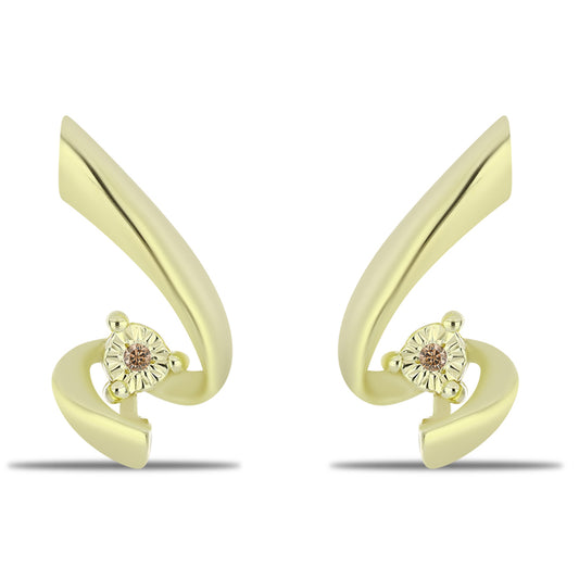 Cercei din Argint 925 Placat cu Aur ( 2.9 grame ) cu Diamant de culoarea Șampaniei 0.01 Carate