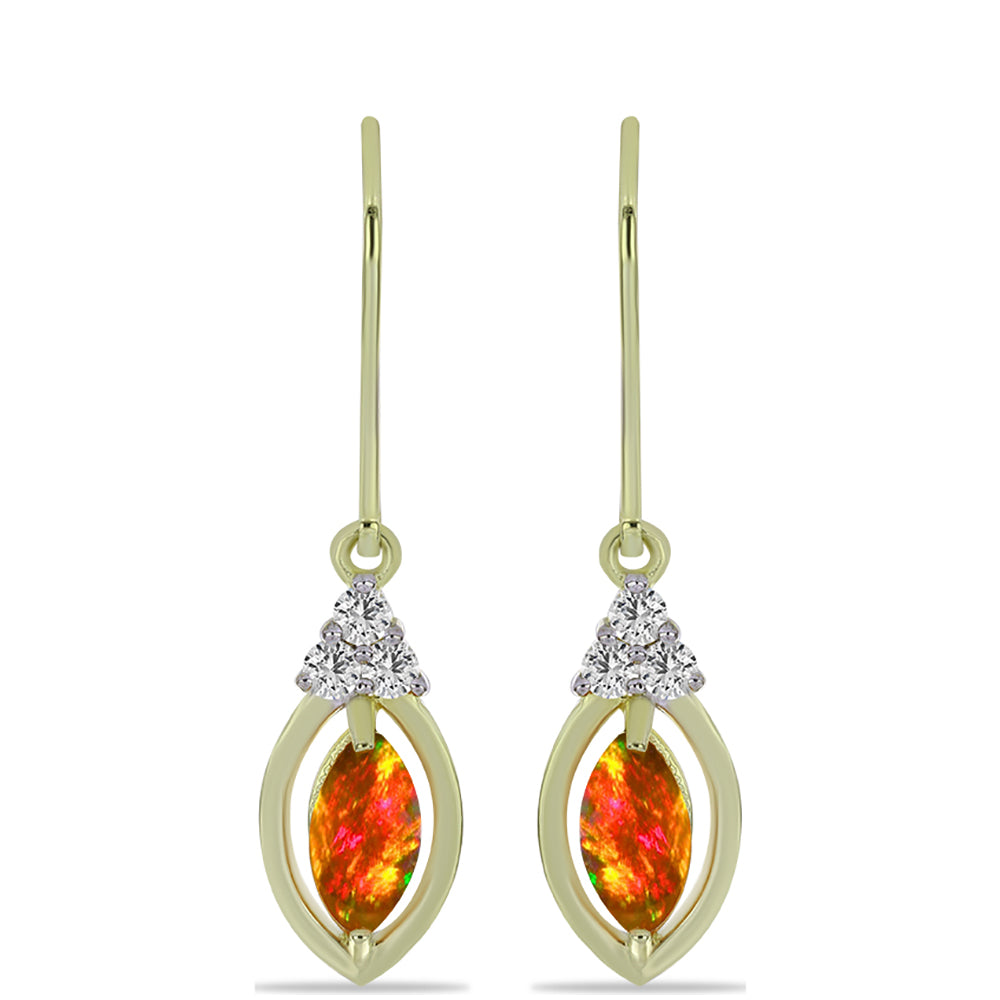 Cercei din Argint 925 Placat cu Aur ( 2.38 grame ) cu Opal de Foc American și Topaz Alb 1.01 Carate 1 