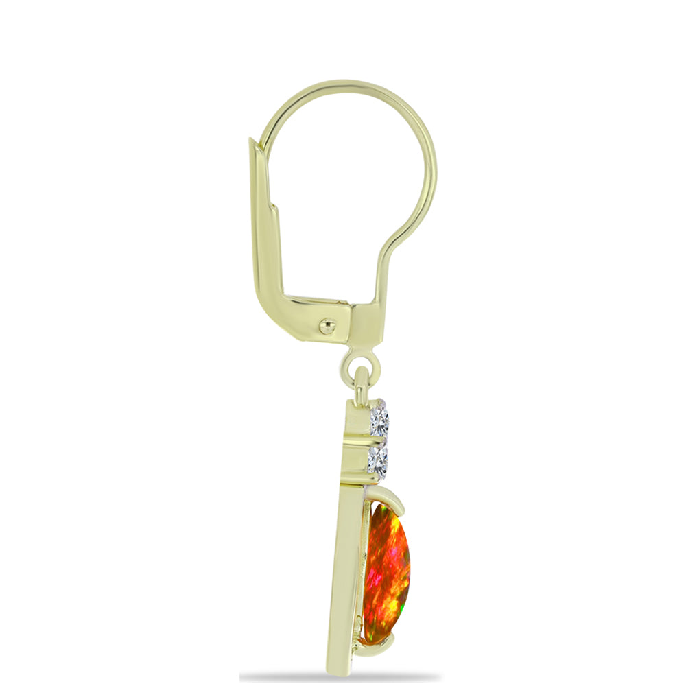 Cercei din Argint 925 Placat cu Aur ( 2.38 grame ) cu Opal de Foc American și Topaz Alb 1.01 Carate 2 