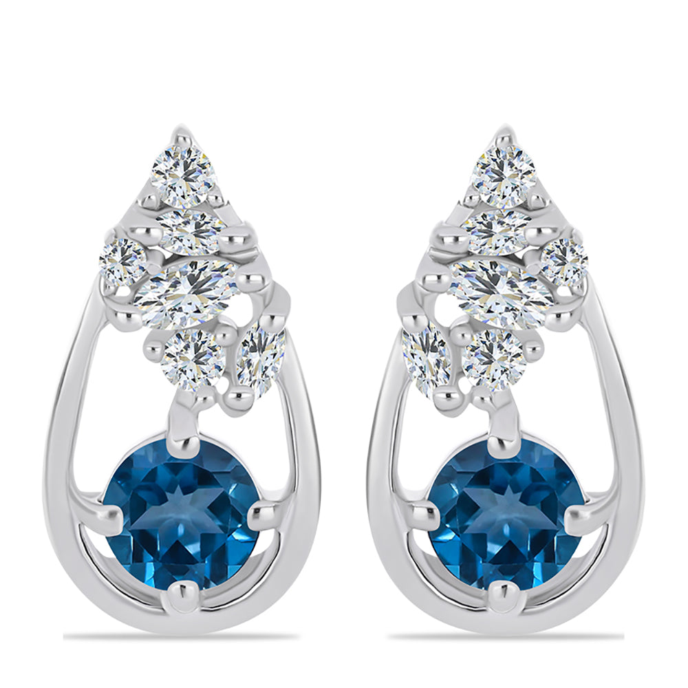 Cercei din Argint 925 ( 3.17 grame ) cu Topaz Albastru ”Londra” și Topaz Alb 1.63 Carate
