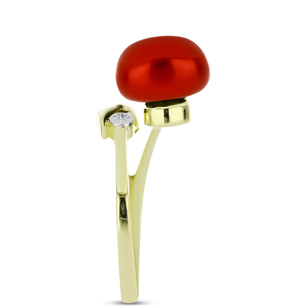 Inel din Argint 925 Placat cu Aur ( 2.28 grame ) cu Perlă de apă dulce roșie și Topaz Alb 4.27 Carate 4 