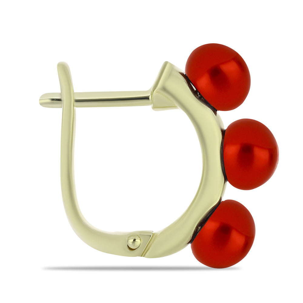 Cercei din Argint 925 Placat cu Aur ( 3.78 grame ) cu Perlă de apă dulce roșie 6.67 Carate 2 