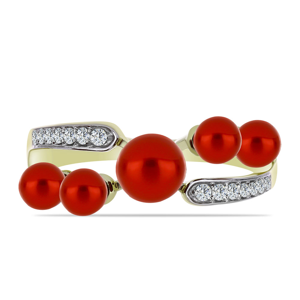 Inel din Argint 925 Placat cu Aur ( 2.7 grame ) cu Perlă de apă dulce roșie și Topaz Alb 2.94 Carate 2 