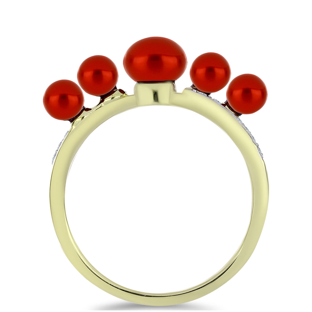 Inel din Argint 925 Placat cu Aur ( 2.7 grame ) cu Perlă de apă dulce roșie și Topaz Alb 2.94 Carate