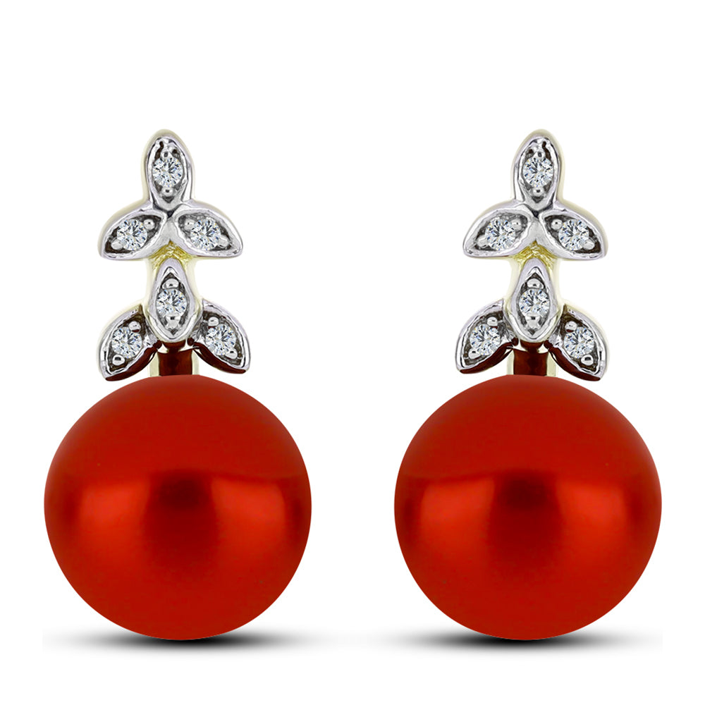 Cercei din Argint 925 Placat cu Aur ( 3.28 grame ) cu Perlă de apă dulce roșie și Topaz Alb 8.65 Carate