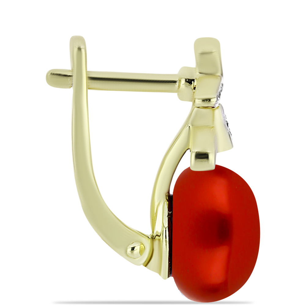 Cercei din Argint 925 Placat cu Aur ( 3.28 grame ) cu Perlă de apă dulce roșie și Topaz Alb 8.65 Carate 2 