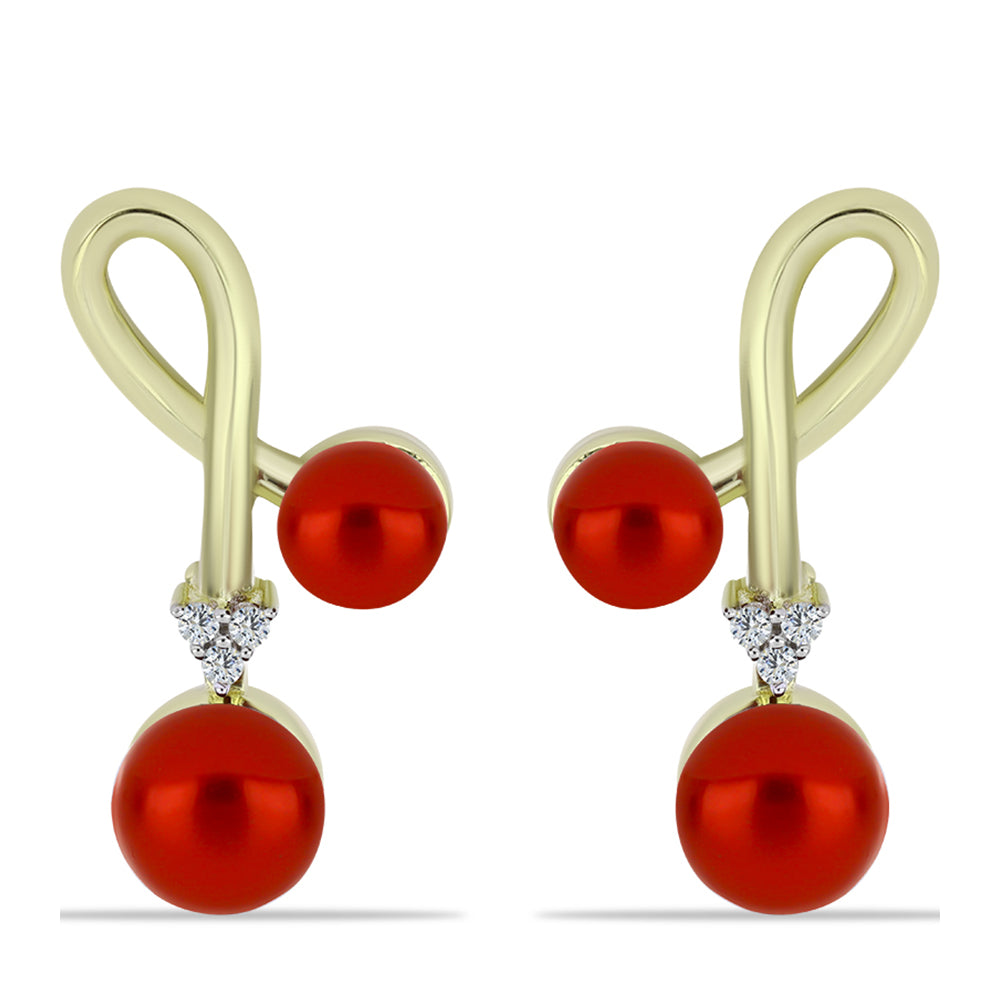 Cercei din Argint 925 Placat cu Aur ( 5.34 grame ) cu Perlă de apă dulce roșie și Topaz Alb 6.9 Carate 1 