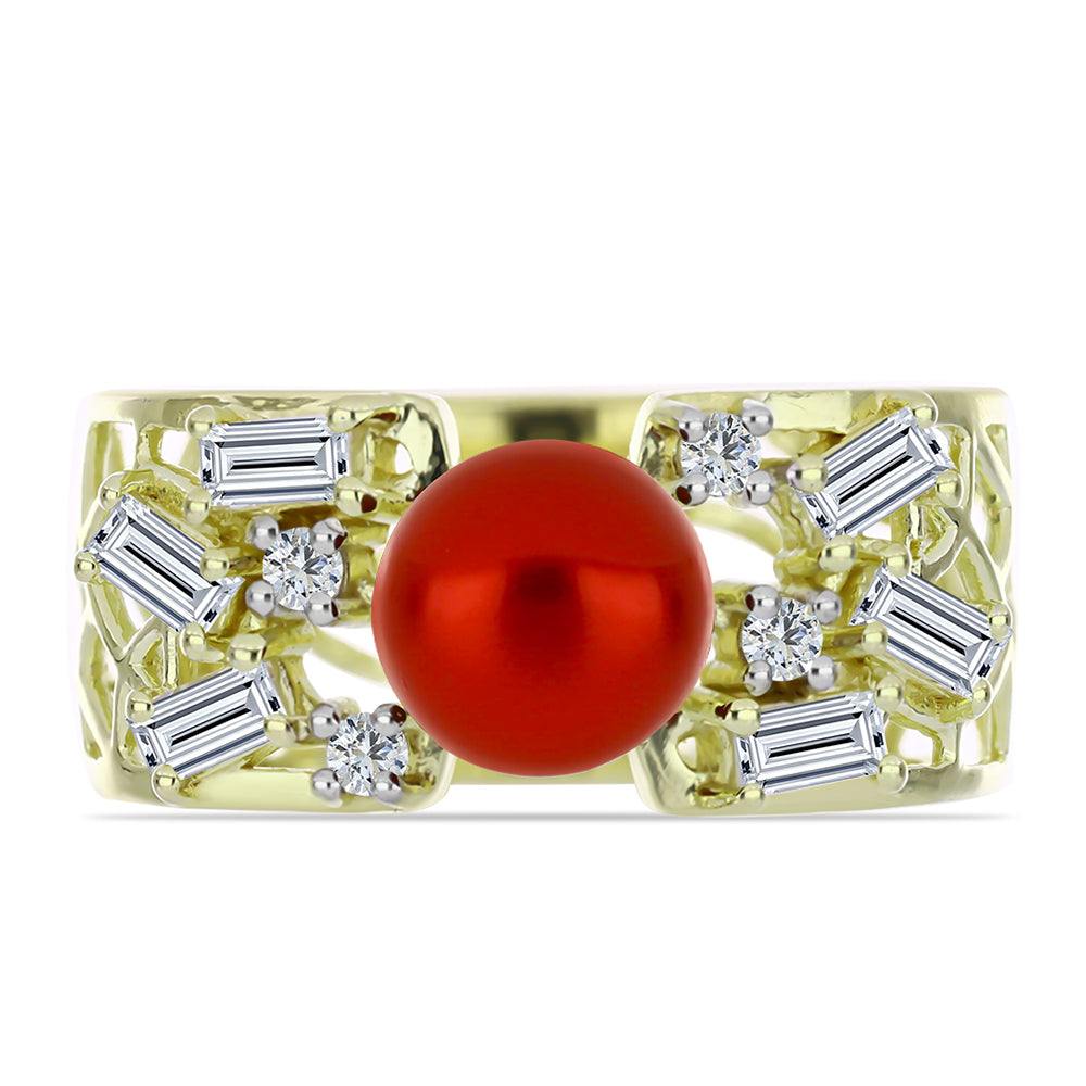 Inel din Argint 925 Placat cu Aur ( 4.39 grame ) cu Perlă de apă dulce roșie și Topaz Alb 3.11 Carate