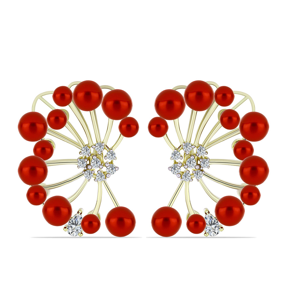 Cercei din Argint 925 Placat cu Aur ( 8.69 grame ) cu Perlă de apă dulce roșie și Topaz Alb 19.76 Carate 1 