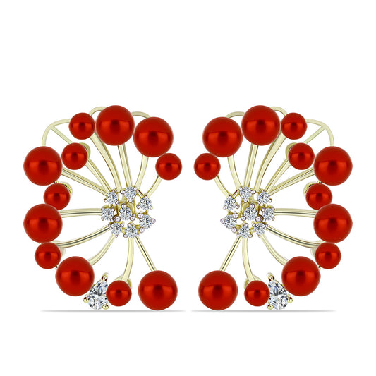 Cercei din Argint 925 Placat cu Aur ( 8.69 grame ) cu Perlă de apă dulce roșie și Topaz Alb 19.76 Carate