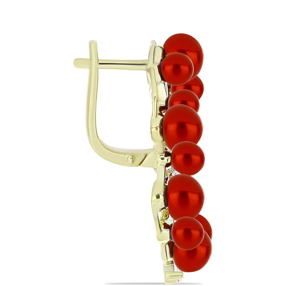 Cercei din Argint 925 Placat cu Aur ( 8.69 grame ) cu Perlă de apă dulce roșie și Topaz Alb 19.76 Carate 2 