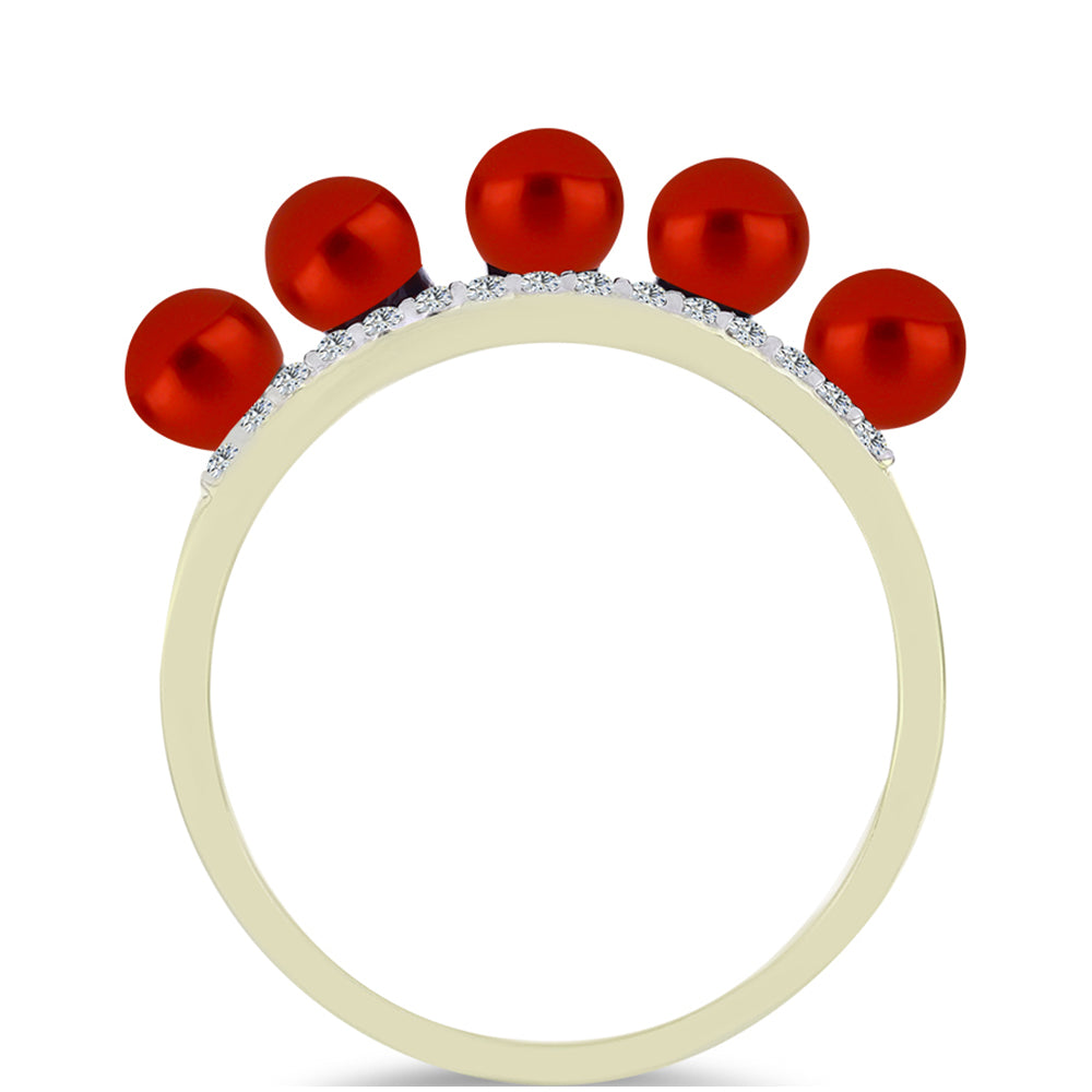 Inel din Argint 925 Placat cu Aur ( 2.21 grame ) cu Perlă de apă dulce roșie și Topaz Alb 2.22 Carate