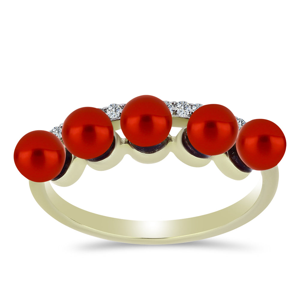 Inel din Argint 925 Placat cu Aur ( 2.21 grame ) cu Perlă de apă dulce roșie și Topaz Alb 2.22 Carate 1 