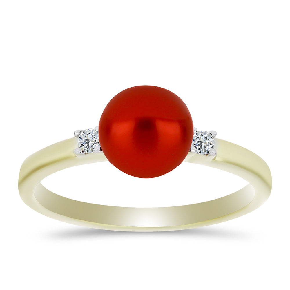 Inel din Argint 925 Placat cu Aur ( 2.04 grame ) cu Perlă de apă dulce roșie și Topaz Alb 2.35 Carate