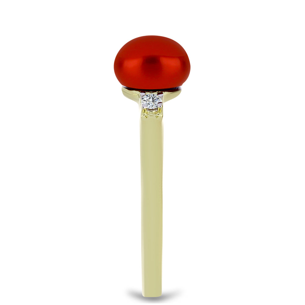 Inel din Argint 925 Placat cu Aur ( 2.04 grame ) cu Perlă de apă dulce roșie și Topaz Alb 2.35 Carate 4 