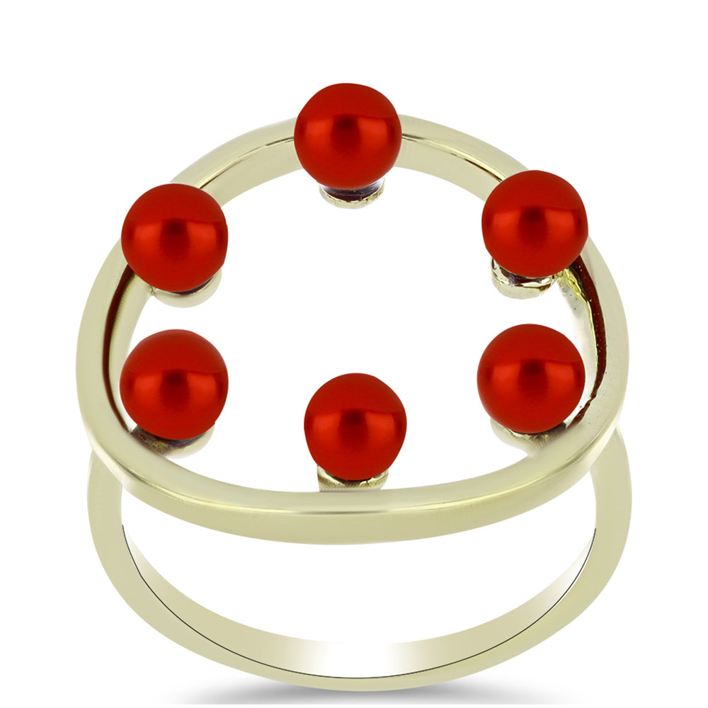 Inel din Argint 925 Placat cu Aur ( 2.96 grame ) cu Perlă de apă dulce roșie 2.5 Carate 3 