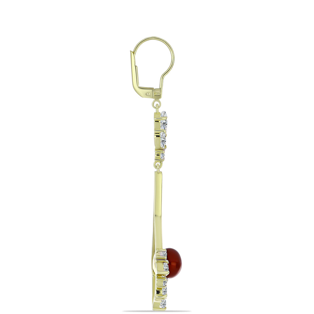 Cercei din Argint 925 Placat cu Aur ( 7.15 grame ) cu Perlă de apă dulce roșie și Topaz Alb 8.99 Carate 2 