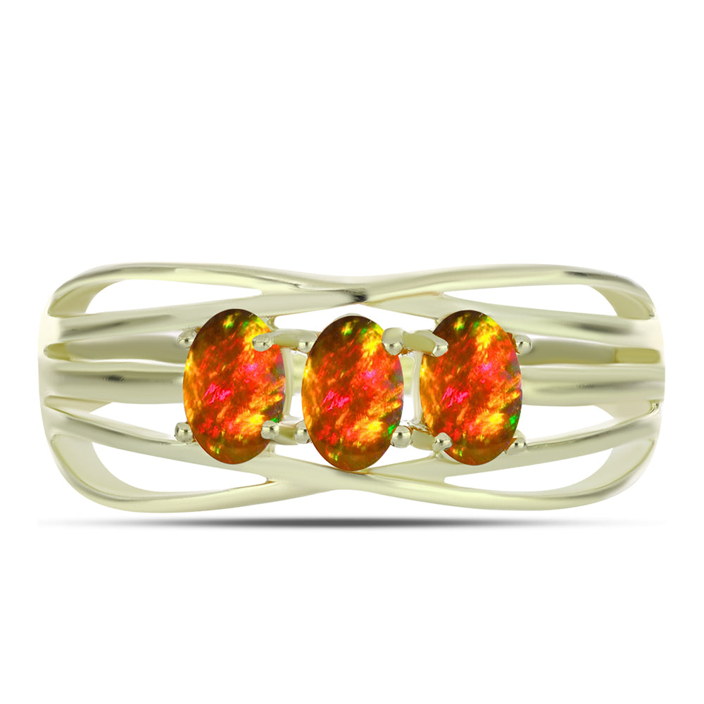 Inel din Argint 925 Placat cu Aur ( 2.63 grame ) cu Opal de Foc American 0.6 Carate 1 