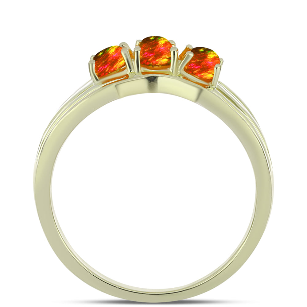 Inel din Argint 925 Placat cu Aur ( 2.63 grame ) cu Opal de Foc American 0.6 Carate 2 