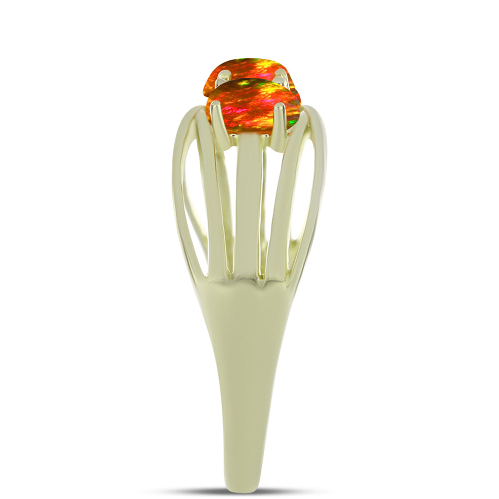 Inel din Argint 925 Placat cu Aur ( 2.63 grame ) cu Opal de Foc American 0.6 Carate 4 