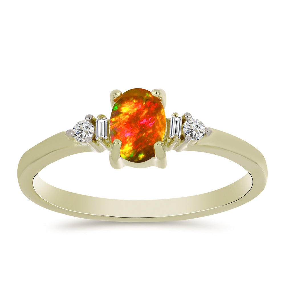 Inel din Argint 925 Placat cu Aur ( 2.09 grame ) cu Opal de Foc American și Zircon Alb 0.59 Carate 3 