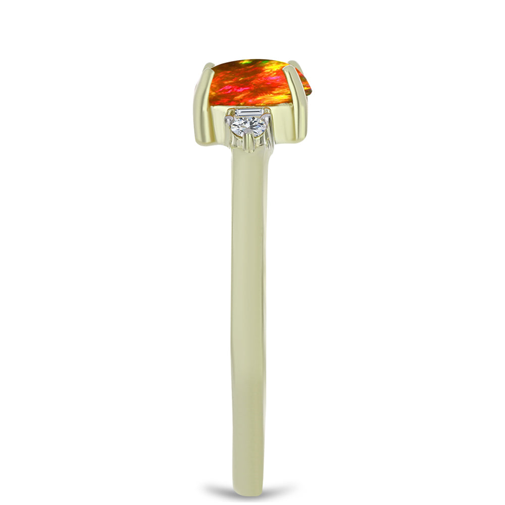Inel din Argint 925 Placat cu Aur ( 2.09 grame ) cu Opal de Foc American și Zircon Alb 0.59 Carate 4 