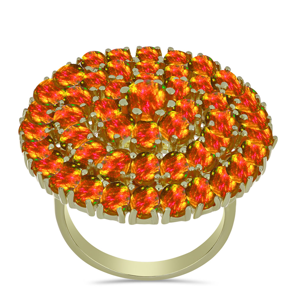 Inel din Argint 925 Placat cu Aur ( 8.74 grame ) cu Opal de Foc American 6.36 Carate 3 