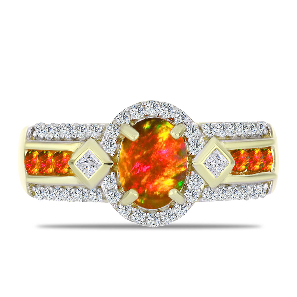Inel din Argint 925 Placat cu Aur ( 5.02 grame ) cu Opal de Foc American și Topaz Alb 1.46 Carate 1 