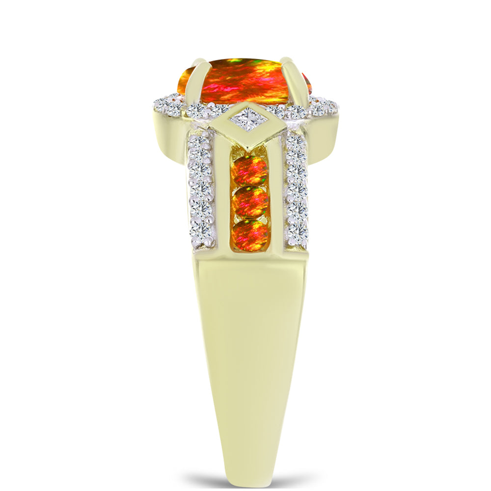 Inel din Argint 925 Placat cu Aur ( 5.02 grame ) cu Opal de Foc American și Topaz Alb 1.46 Carate 4 