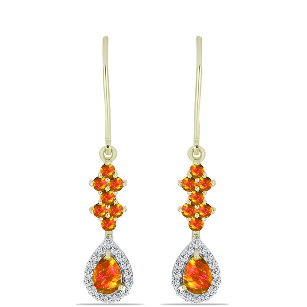 Cercei din Argint 925 Placat cu Aur ( 2.86 grame ) cu Opal de Foc American și Topaz Alb 1.12 Carate