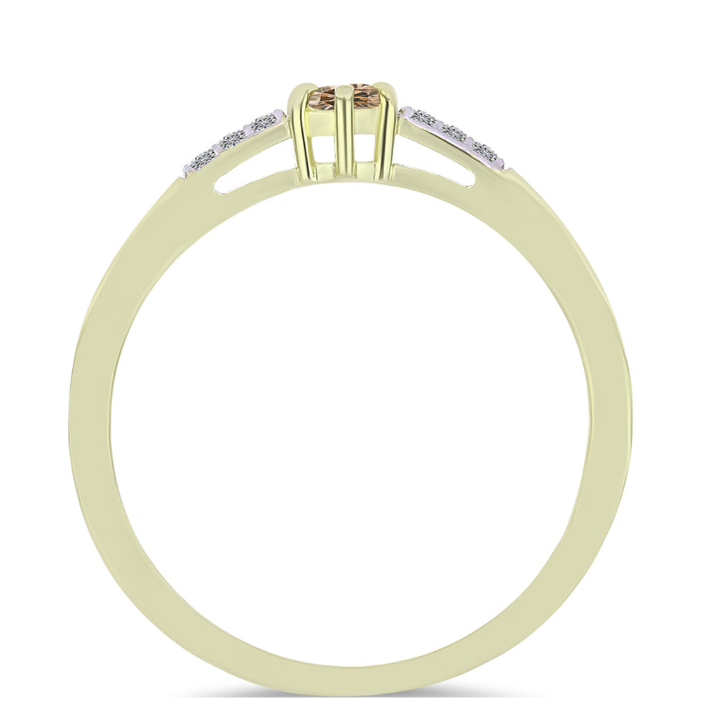 Inel din Argint 925 Placat cu Aur ( 1.93 grame ) cu Diamant de culoarea Șampaniei și Diamant Alb 0.24 Carate 2 